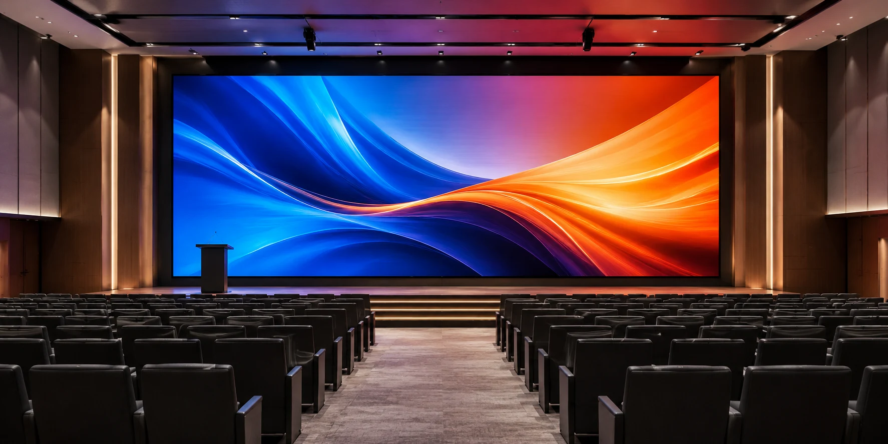 COB LED display installed in a conference hall